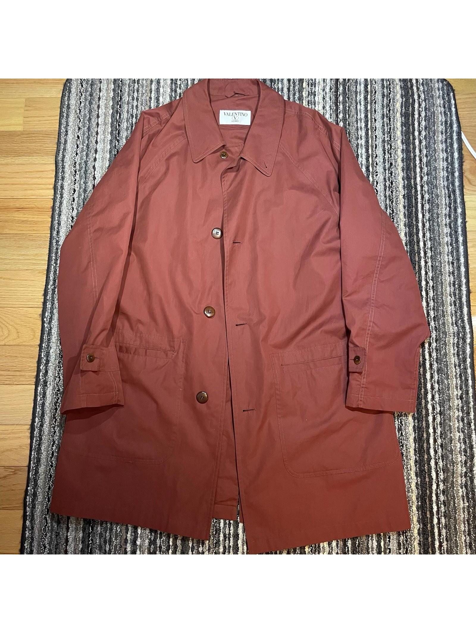 Valentino Uomo Burgundy Trench Rain Coat L W/ Wool Zip Out Liner